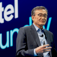 Intel logo and stock market chart