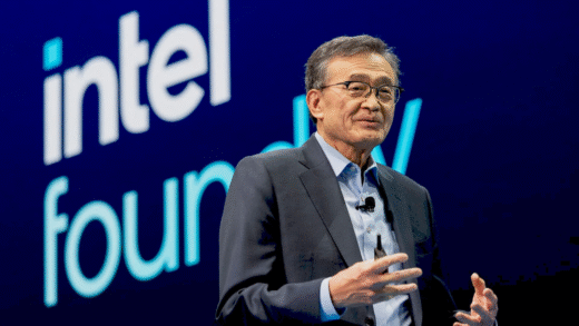 Intel logo and stock market chart